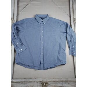 Club Room Performance Mens 18.5 34/35 Blue Gingham Check Button Down Cotton